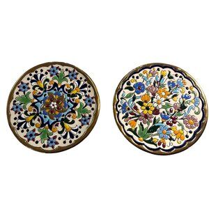 Set Of 2 Ceramicas Sevilla 24K Gold Hand-Painted Decorative Plates From Spain